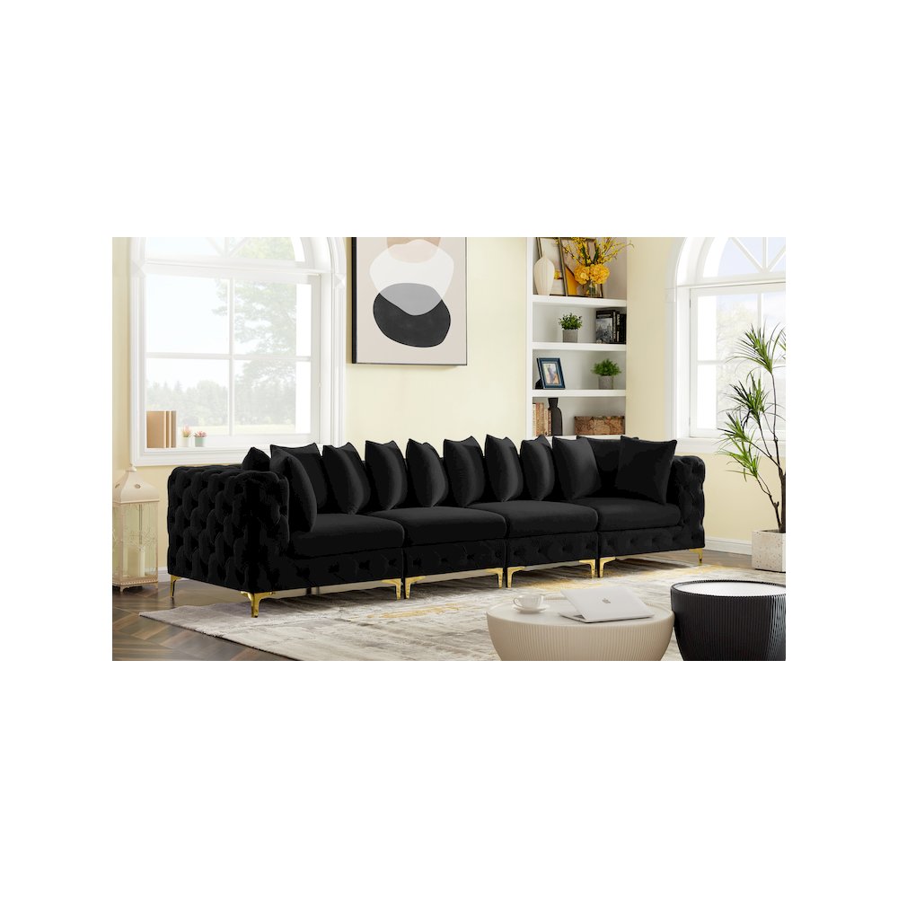 Tremblay Black Velvet Modular Sofa