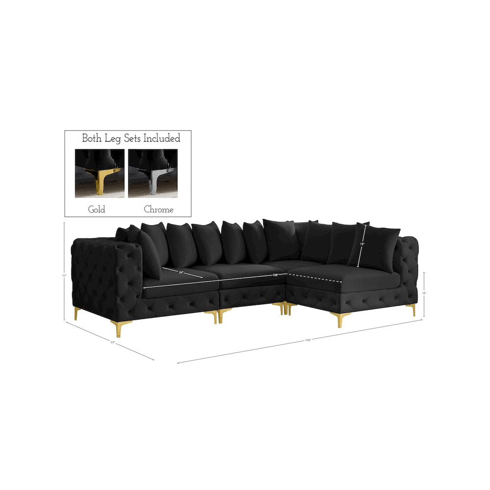 Tremblay Black Velvet Modular Sectional