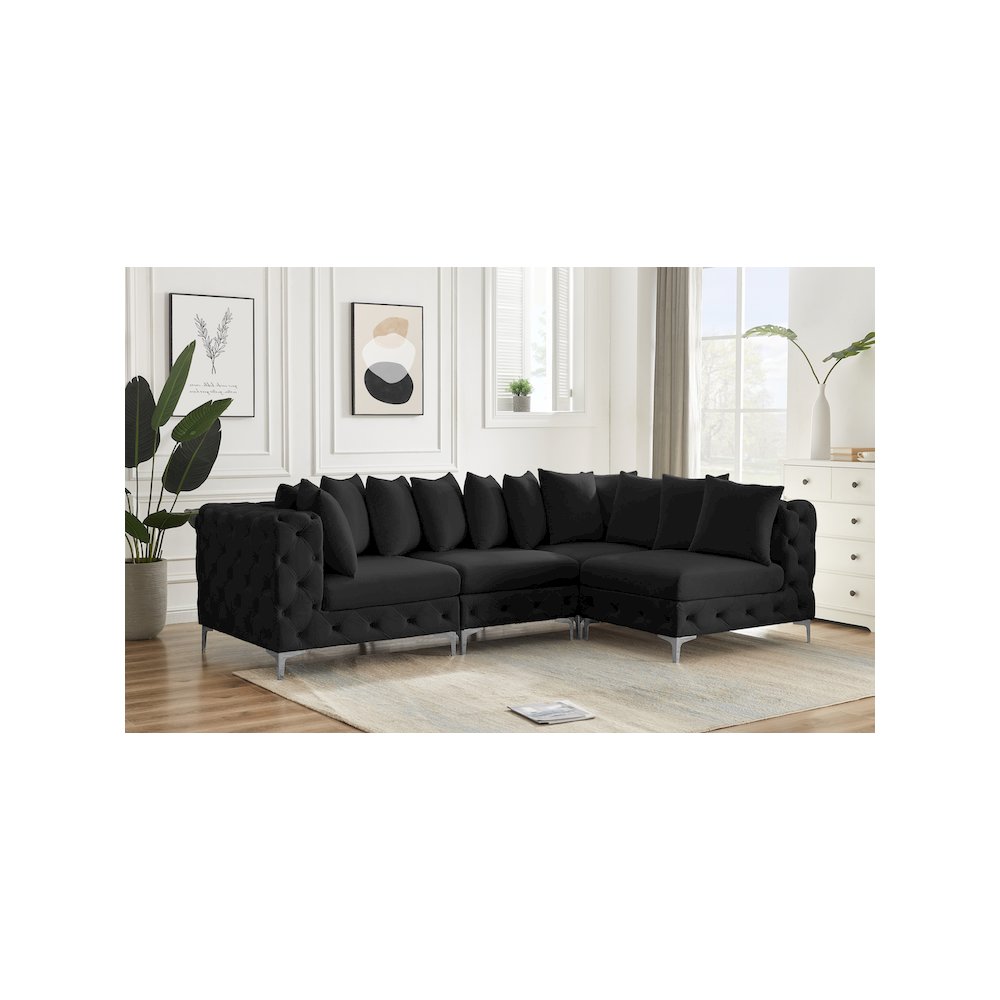 Tremblay Black Velvet Modular Sectional