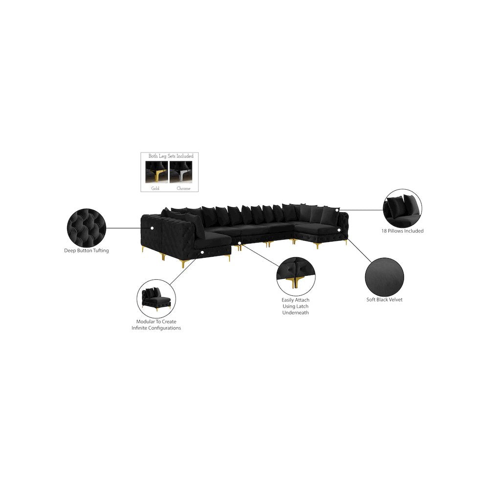 Tremblay Black Velvet Modular Sectional