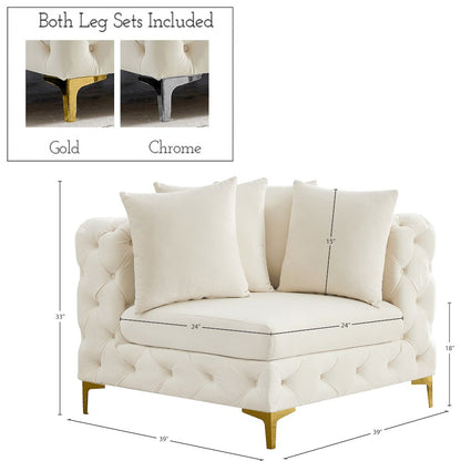 Tremblay Cream Velvet Corner Chair