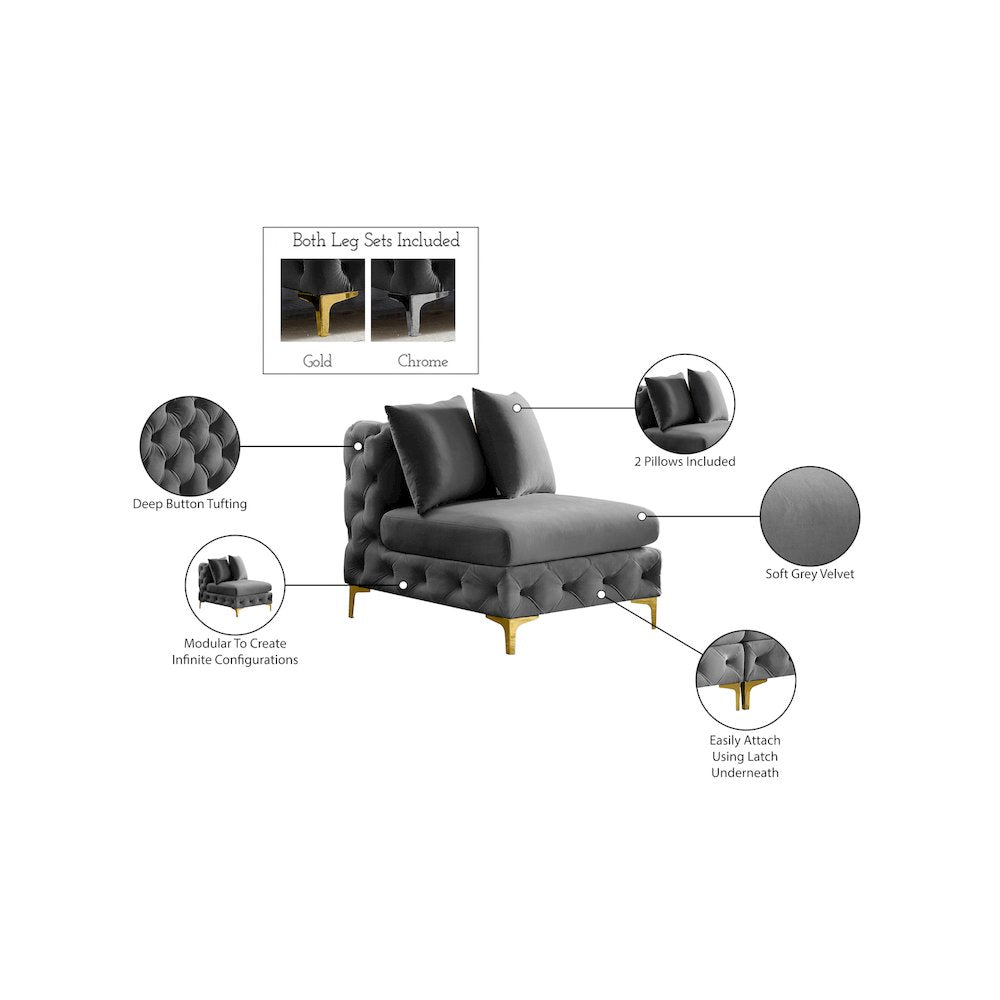 Tremblay Grey Velvet Armless Chair