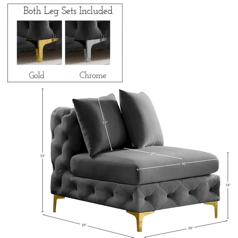 Tremblay Grey Velvet Armless Chair