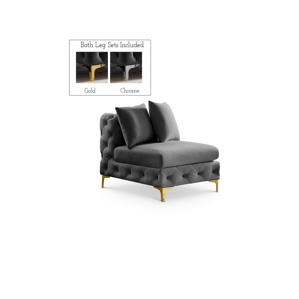 Tremblay Grey Velvet Armless Chair