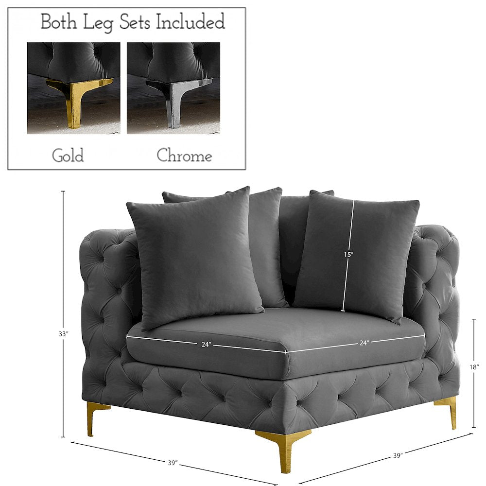 Tremblay Grey Velvet Corner Chair