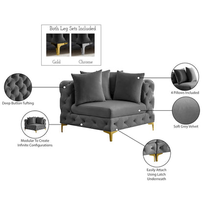 Tremblay Grey Velvet Corner Chair