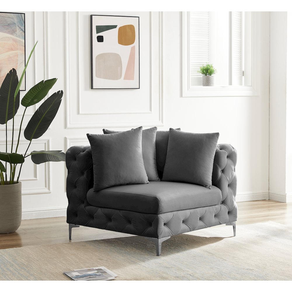 Tremblay Grey Velvet Corner Chair