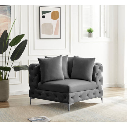 Tremblay Grey Velvet Corner Chair