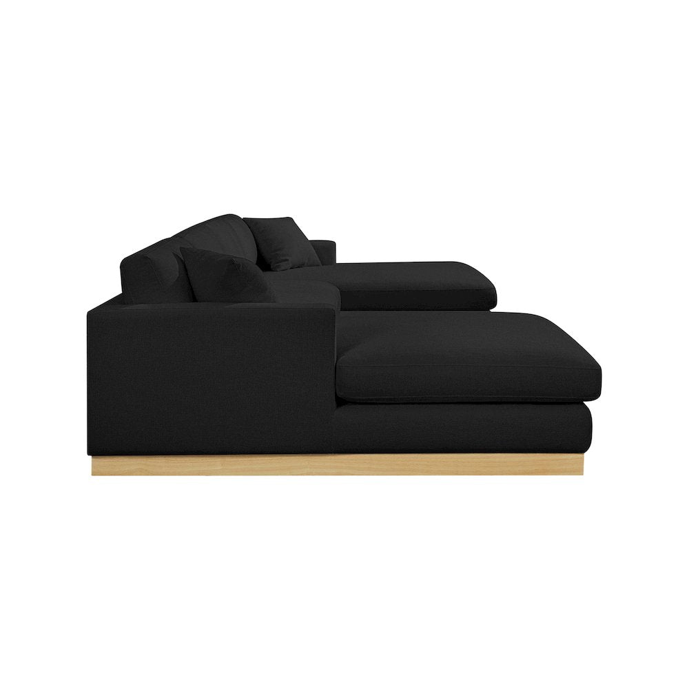 Johanna Black Linen Textured Fabric 3pc. Sectional