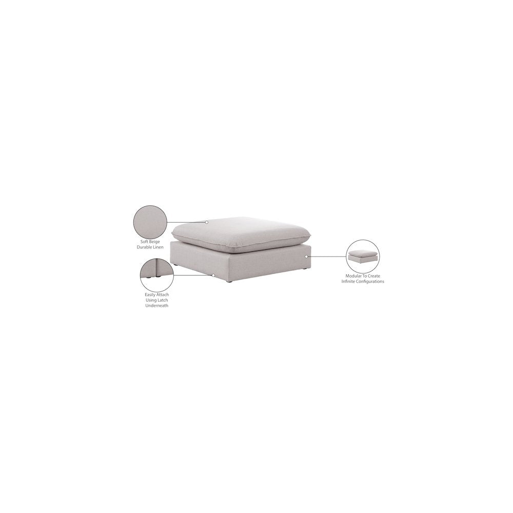 Mackenzie Beige Durable Linen Textured Ottoman
