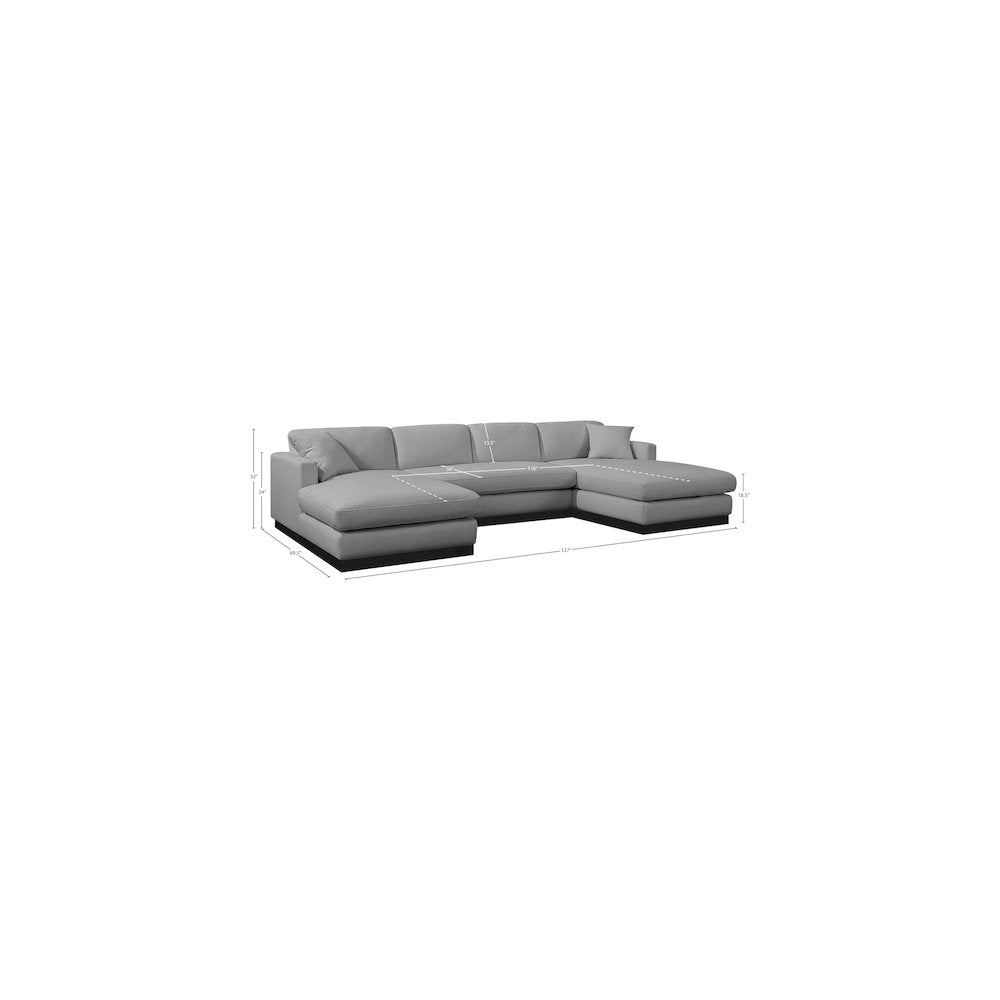 Johanna Grey Linen Textured Fabric 3pc. Sectional