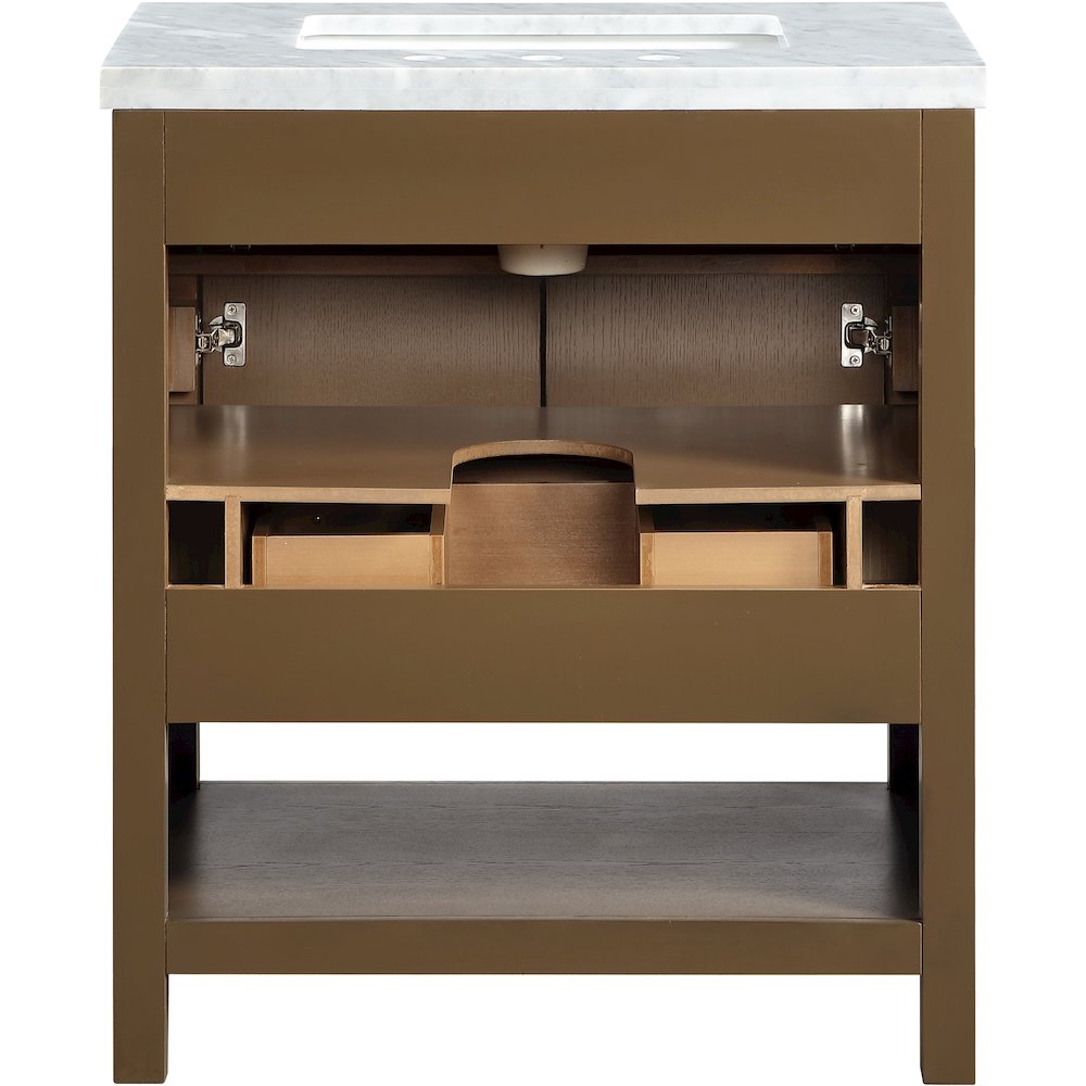 Soren 30" Brown Genuine Carrara Marble And Solid Wood Bathroom Vanity