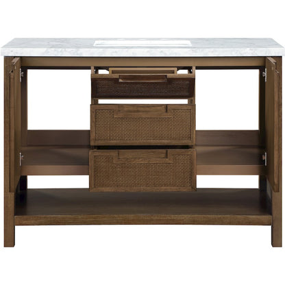 Soren 48" Brown Genuine Carrara Marble And Solid Wood Bathroom Vanity