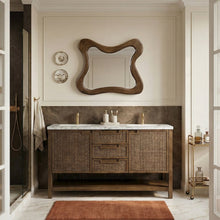Soren 60" Brown Genuine Carrara Marble And Solid Wood Bathroom Vanity