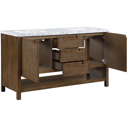 Soren 60" Brown Genuine Carrara Marble And Solid Wood Bathroom Vanity
