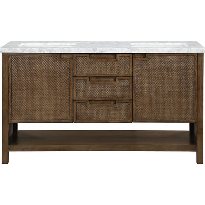 Soren 60" Brown Genuine Carrara Marble And Solid Wood Bathroom Vanity