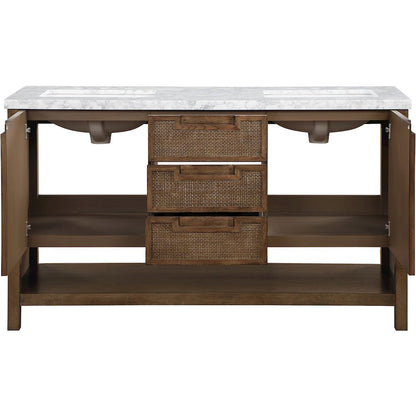 Soren 60" Brown Genuine Carrara Marble And Solid Wood Bathroom Vanity