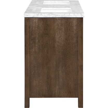 Soren 60" Brown Genuine Carrara Marble And Solid Wood Bathroom Vanity
