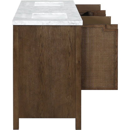 Soren 72" Brown Genuine Carrara Marble And Solid Wood Bathroom Vanity