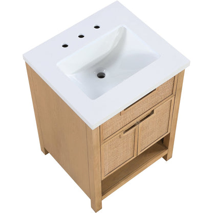 Soren 24" Natural Engineered Stone And Solid Wood Bathroom Vanity