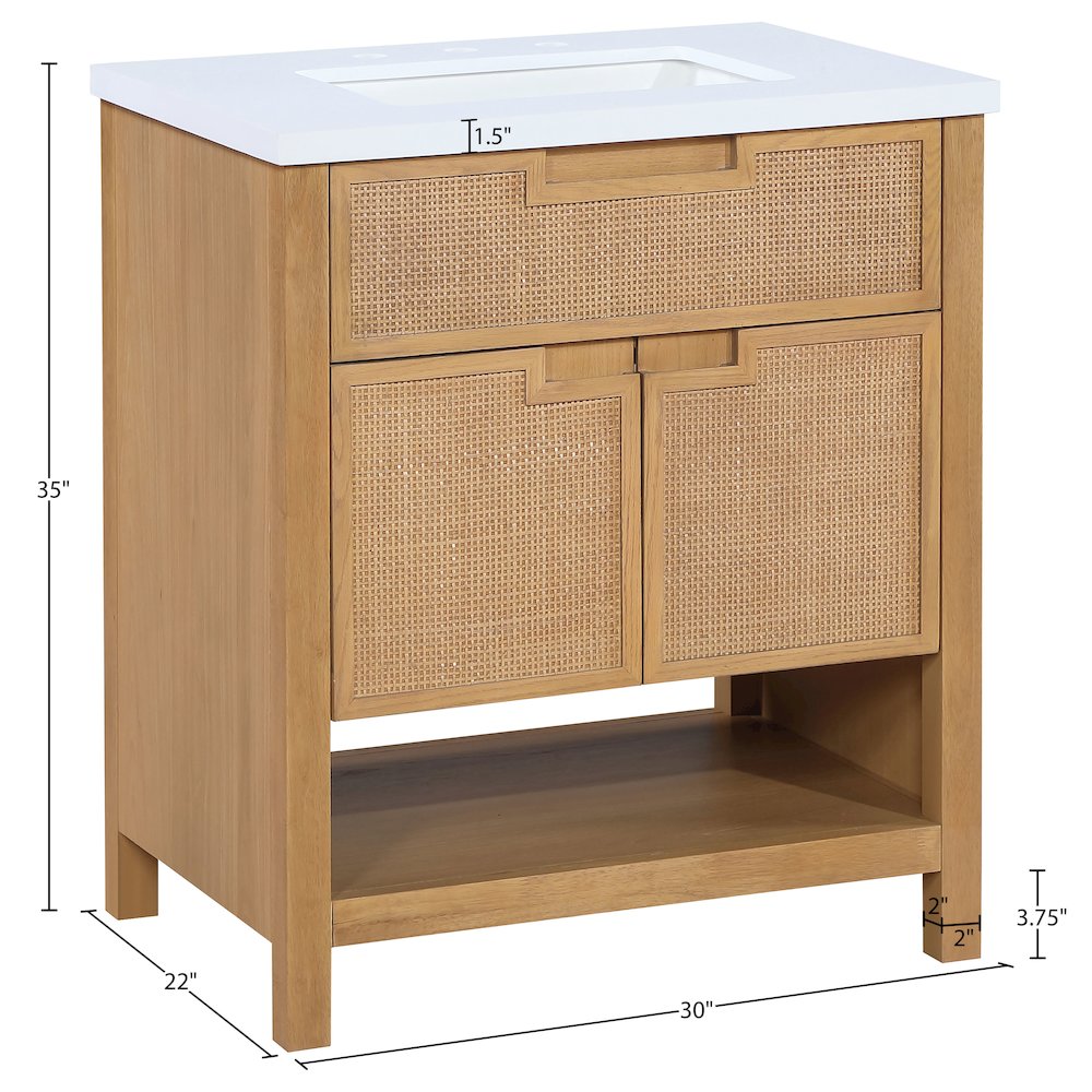 Soren 30" Natural Engineered Stone And Solid Wood Bathroom Vanity