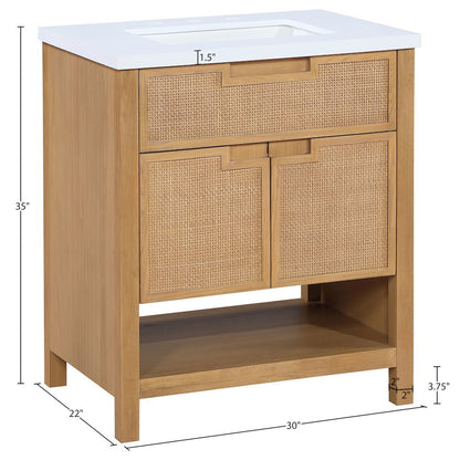 Soren 30" Natural Engineered Stone And Solid Wood Bathroom Vanity