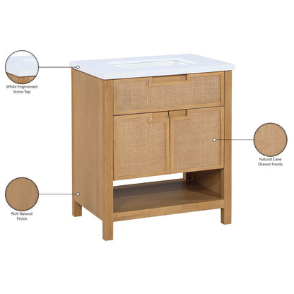 Soren 30" Natural Engineered Stone And Solid Wood Bathroom Vanity