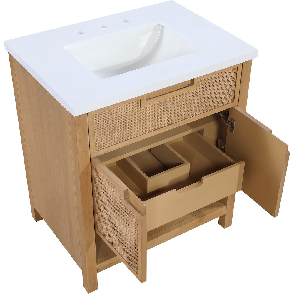 Soren 30" Natural Engineered Stone And Solid Wood Bathroom Vanity