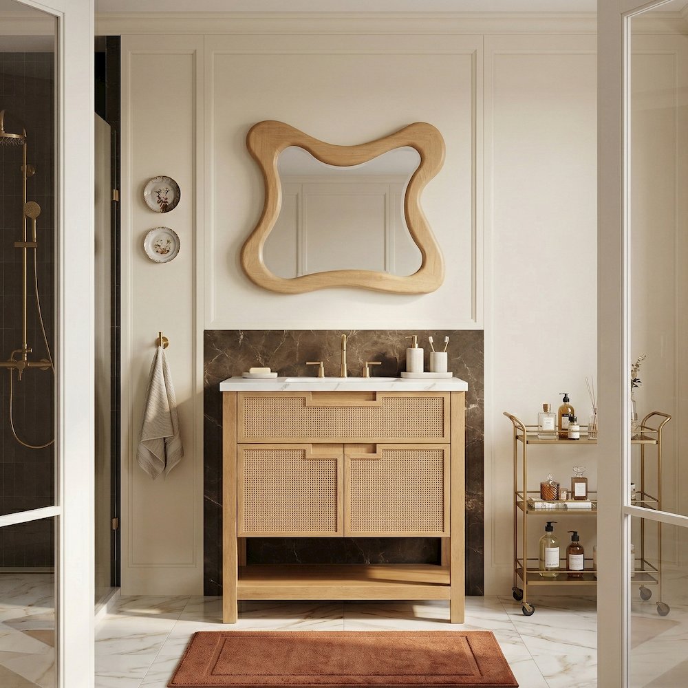 Soren 30" Natural Engineered Stone And Solid Wood Bathroom Vanity