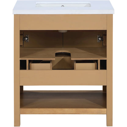 Soren 30" Natural Engineered Stone And Solid Wood Bathroom Vanity