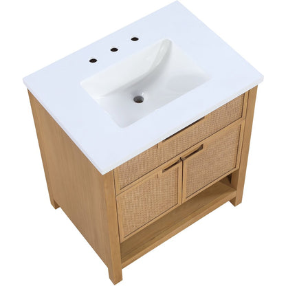 Soren 30" Natural Engineered Stone And Solid Wood Bathroom Vanity