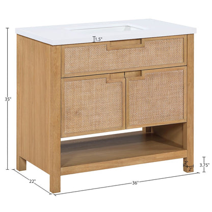 Soren 36" Natural Engineered Stone And Solid Wood Bathroom Vanity