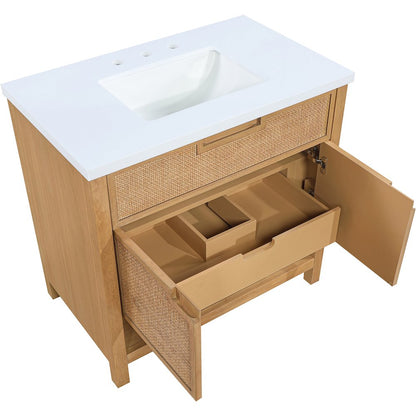 Soren 36" Natural Engineered Stone And Solid Wood Bathroom Vanity