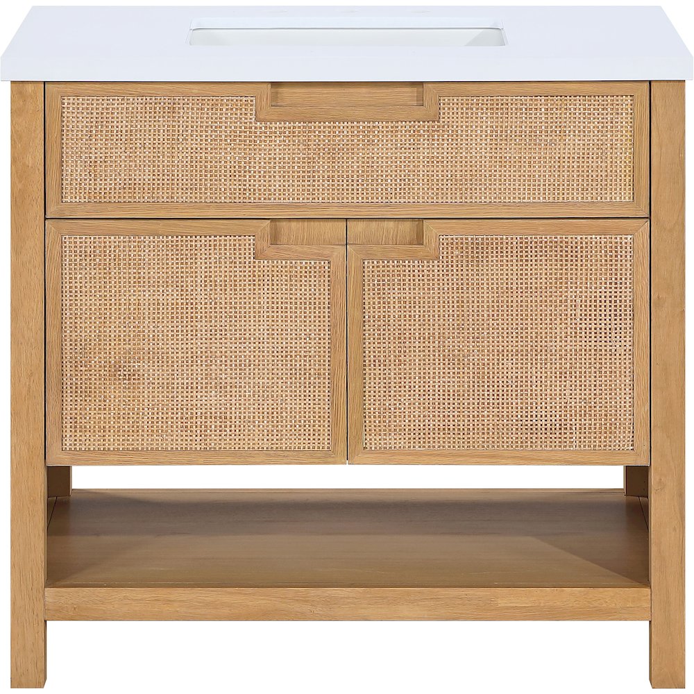 Soren 36" Natural Engineered Stone And Solid Wood Bathroom Vanity