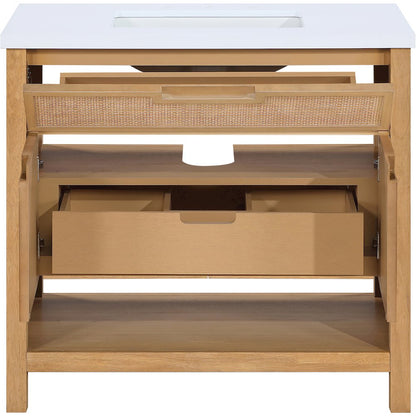 Soren 36" Natural Engineered Stone And Solid Wood Bathroom Vanity