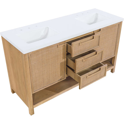 Soren 60" Natural Engineered Stone And Solid Wood Bathroom Vanity