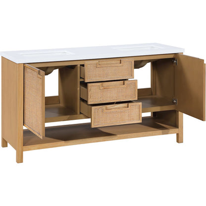 Soren 60" Natural Engineered Stone And Solid Wood Bathroom Vanity