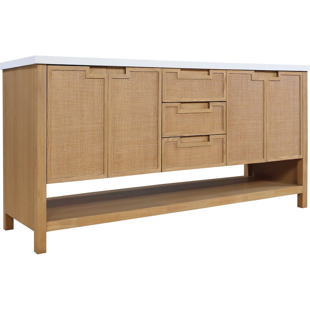 Soren 72" Natural Engineered Stone And Solid Wood Bathroom Vanity
