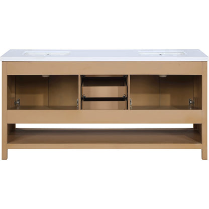 Soren 72" Natural Engineered Stone And Solid Wood Bathroom Vanity