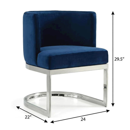 Navy Velvet Dining Chair with Chrome Frame and Contemporary Arm Design