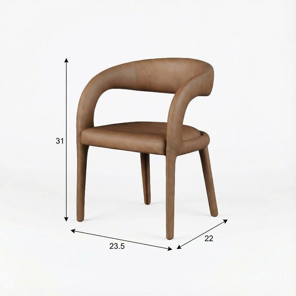 Brown Vegan Leather Dining Chair with Armrests and Cushioned Seat