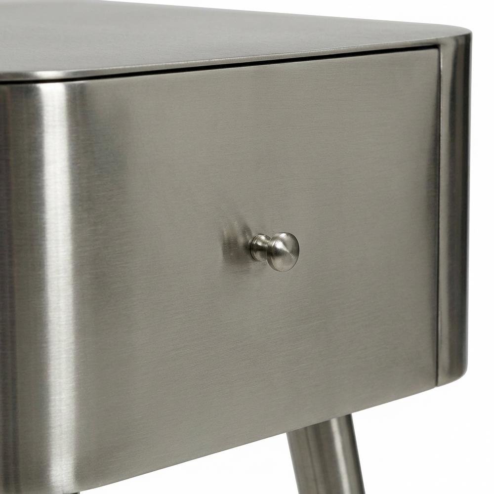 Contemporary Night Stand with Brushed Silver Finish for Bedroom