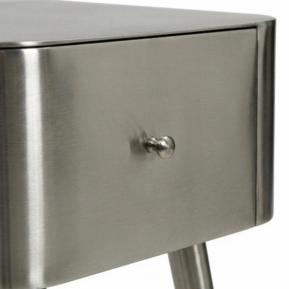 Contemporary Night Stand with Brushed Silver Finish for Bedroom