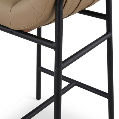 Vegan Leather & Boucle Counter Stool for Bar, Tan Vegan Leather