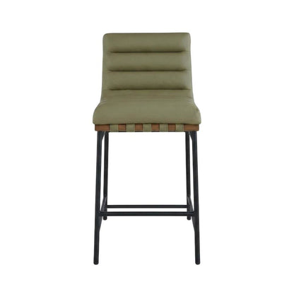 Vegan Leather & Boucle Counter Stool for Bar, Green Vegan Leather