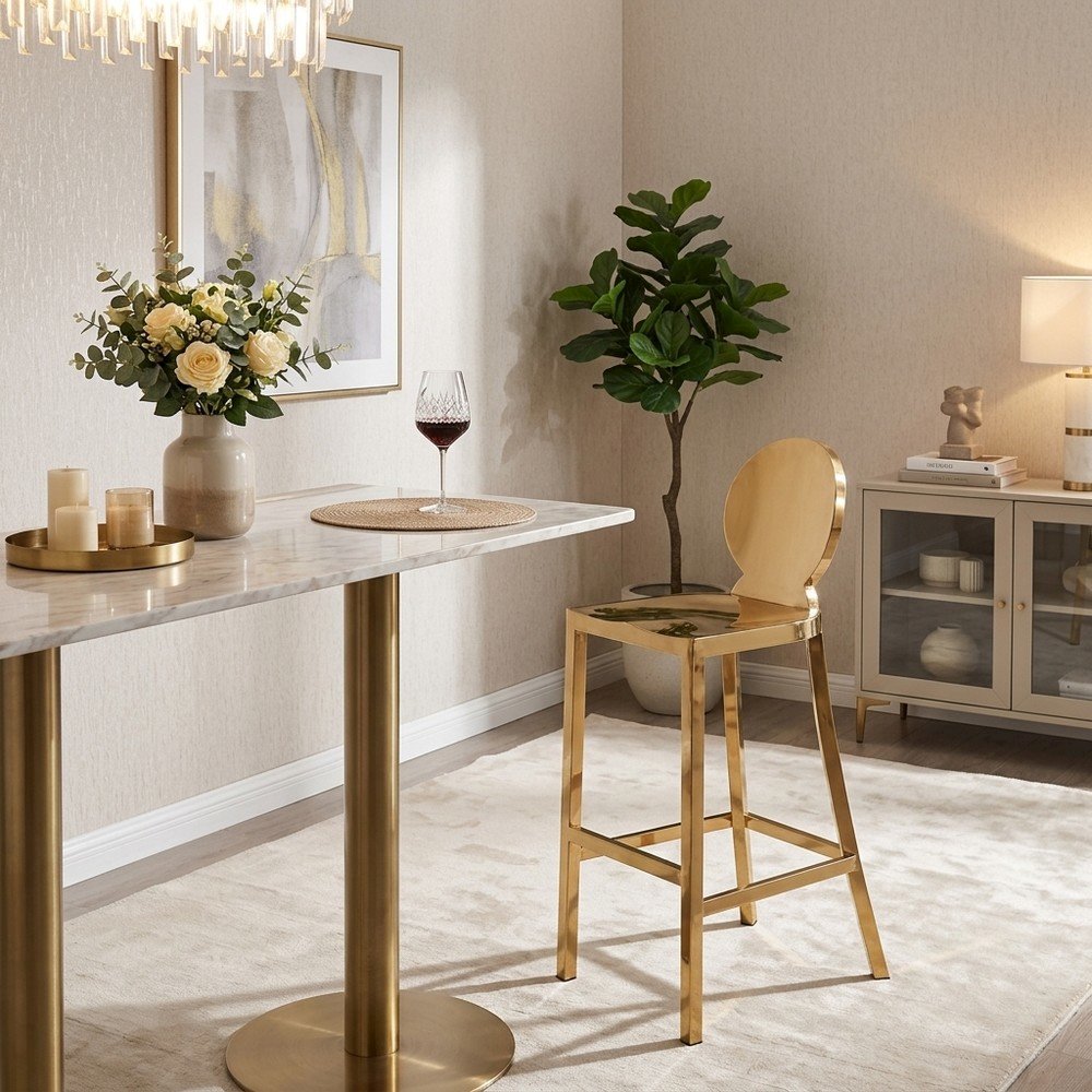 Stainless Steel Counter Stool with Back, Metal Barstool, Gold Stainless Steel