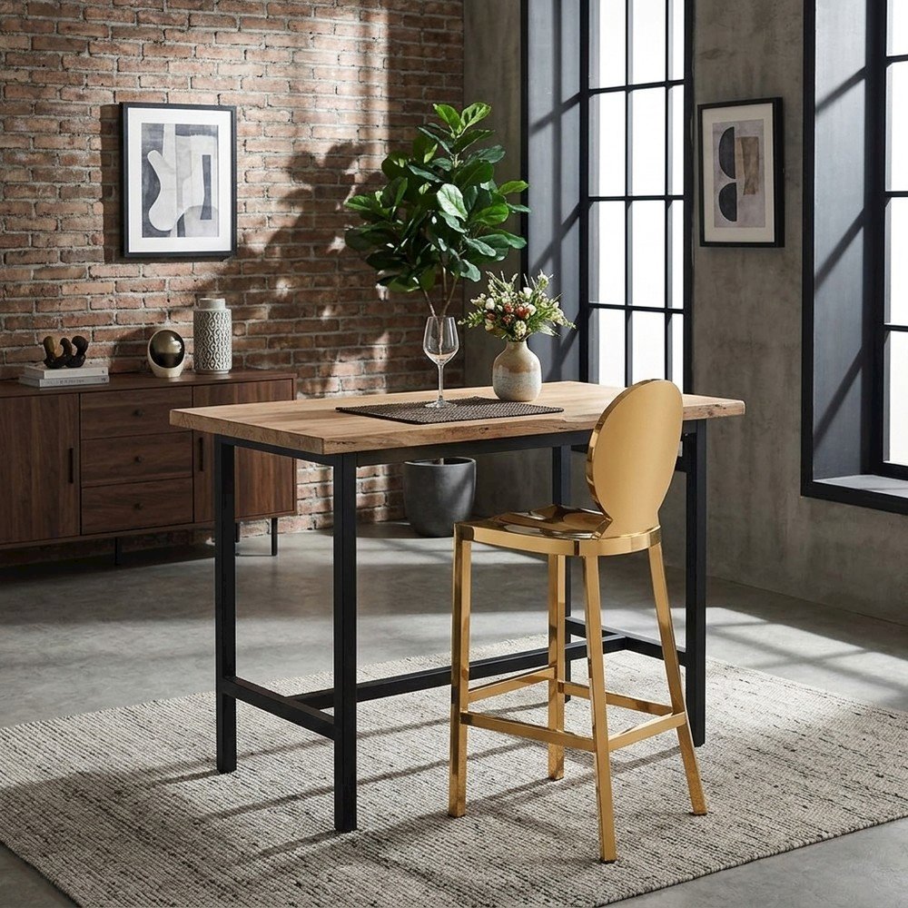 Stainless Steel Counter Stool with Back, Metal Barstool, Gold Stainless Steel