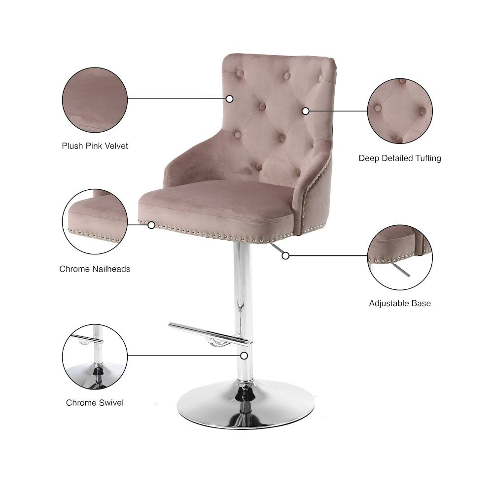 Claude Pink Velvet Adjustable Stool