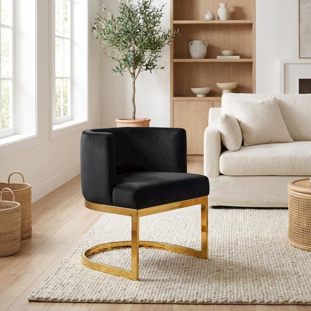 Gold Velvet Dining Chair with Armrests and Contemporary Design