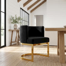 Gold Velvet Dining Chair with Armrests and Contemporary Design